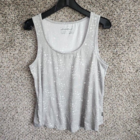 Eddie Bauer Pajama Top‎ Womens Large Gray Sleeveless Scoop Neck Soft Stars - Picture 1 of 7